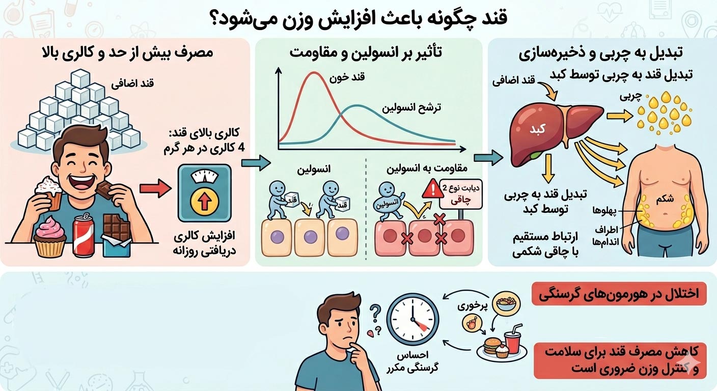 قند چگونه باعث افزایش وزن می‌شود؟