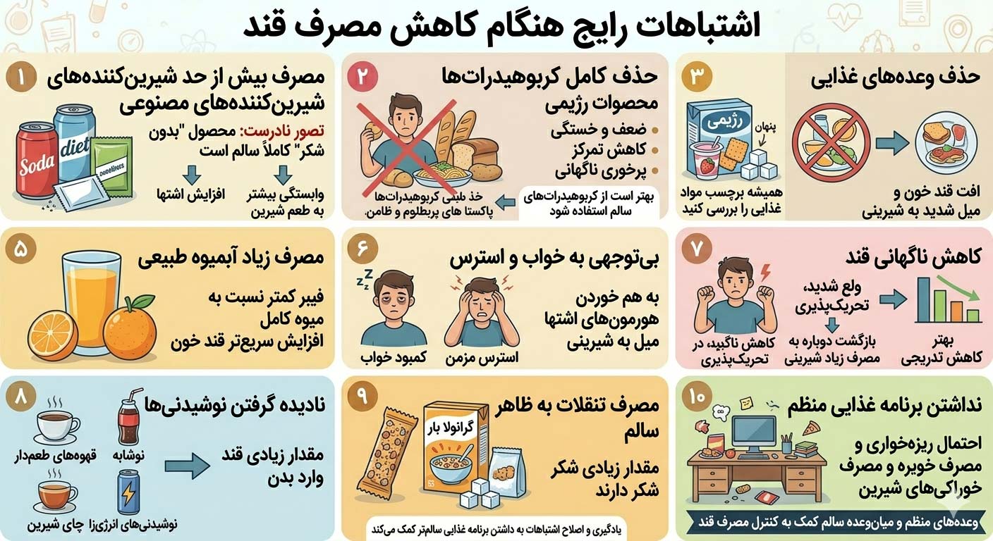 اشتباهات رایج هنگام کاهش مصرف قند