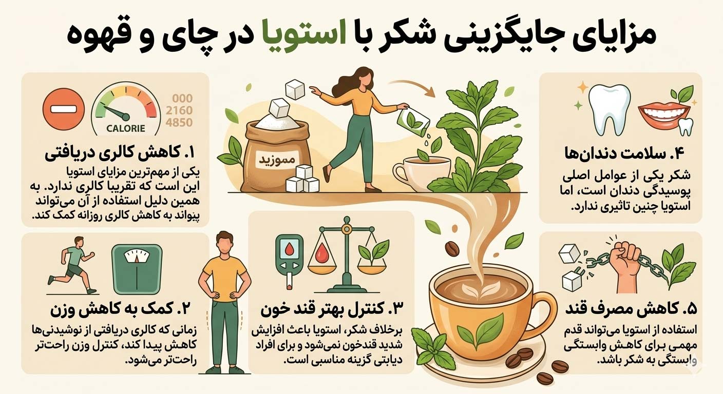 مزایای جایگزینی شکر با استویا در چای و قهوه