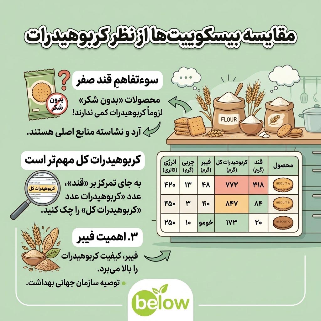 مقایسه بیسکوییت‌ها از نظر کربوهیدرات